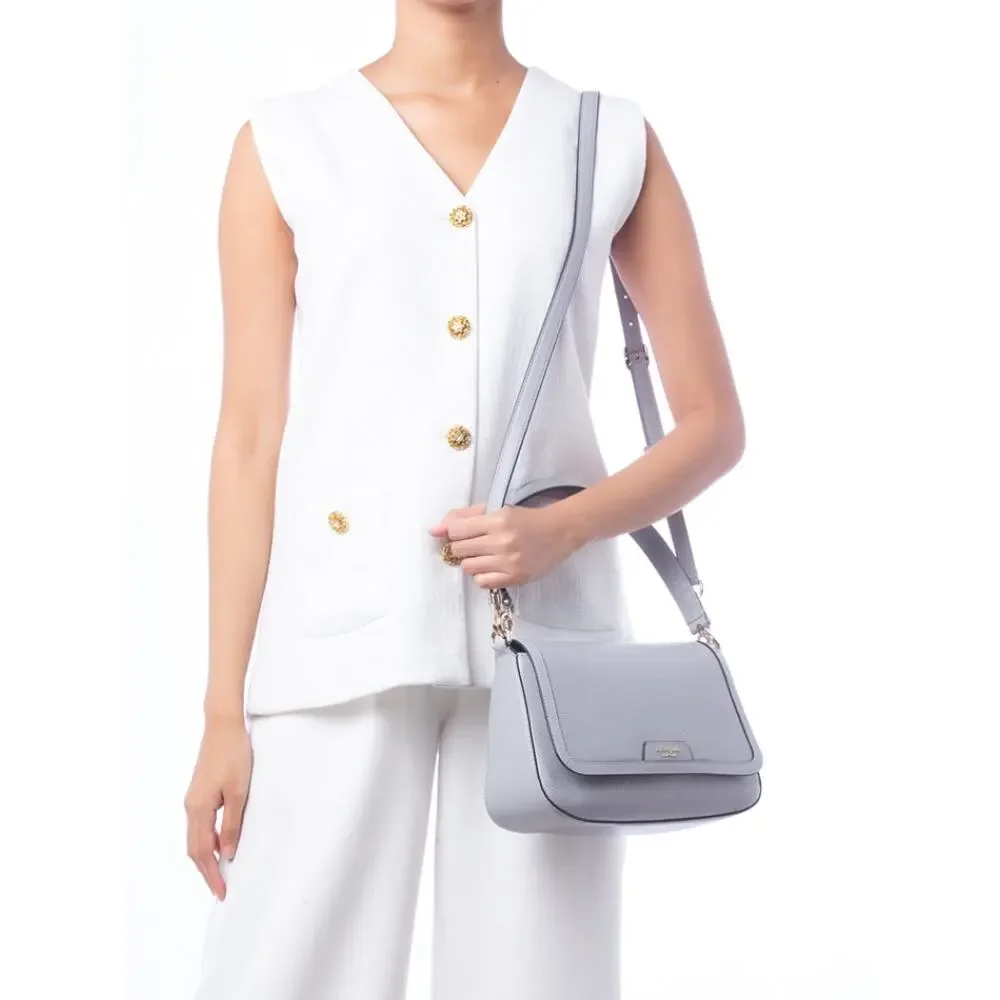Kate Spade Hudson Convertible Shoulder Bag Womenns Platinum Gray Pebbled Leather